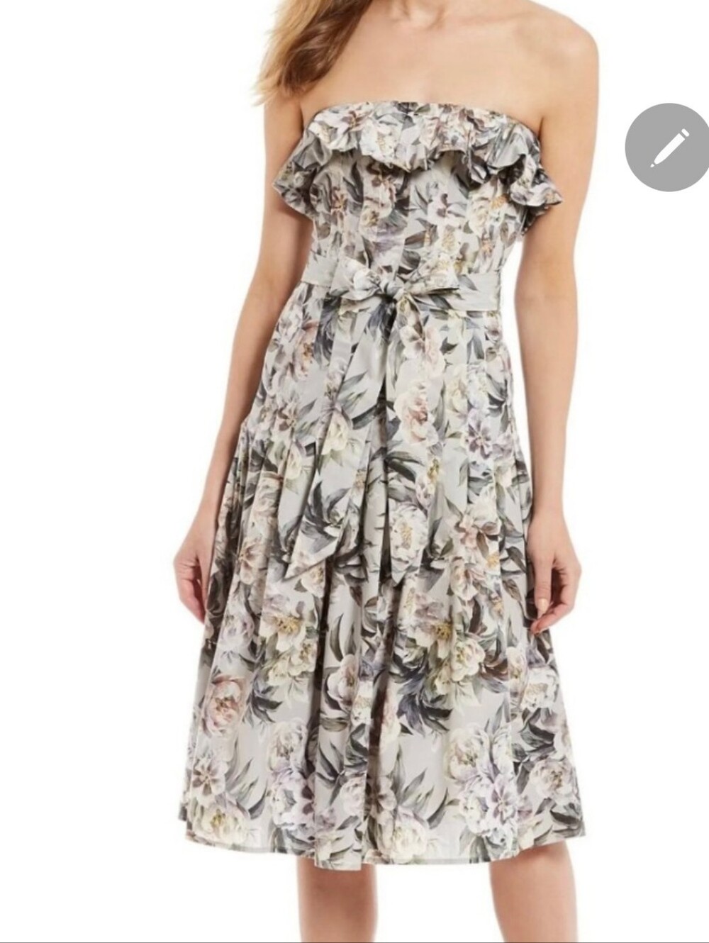 ANTONIO MELANI Strapless Floral Tie-Waist Midi Skirt - Cream, Green, Pink
